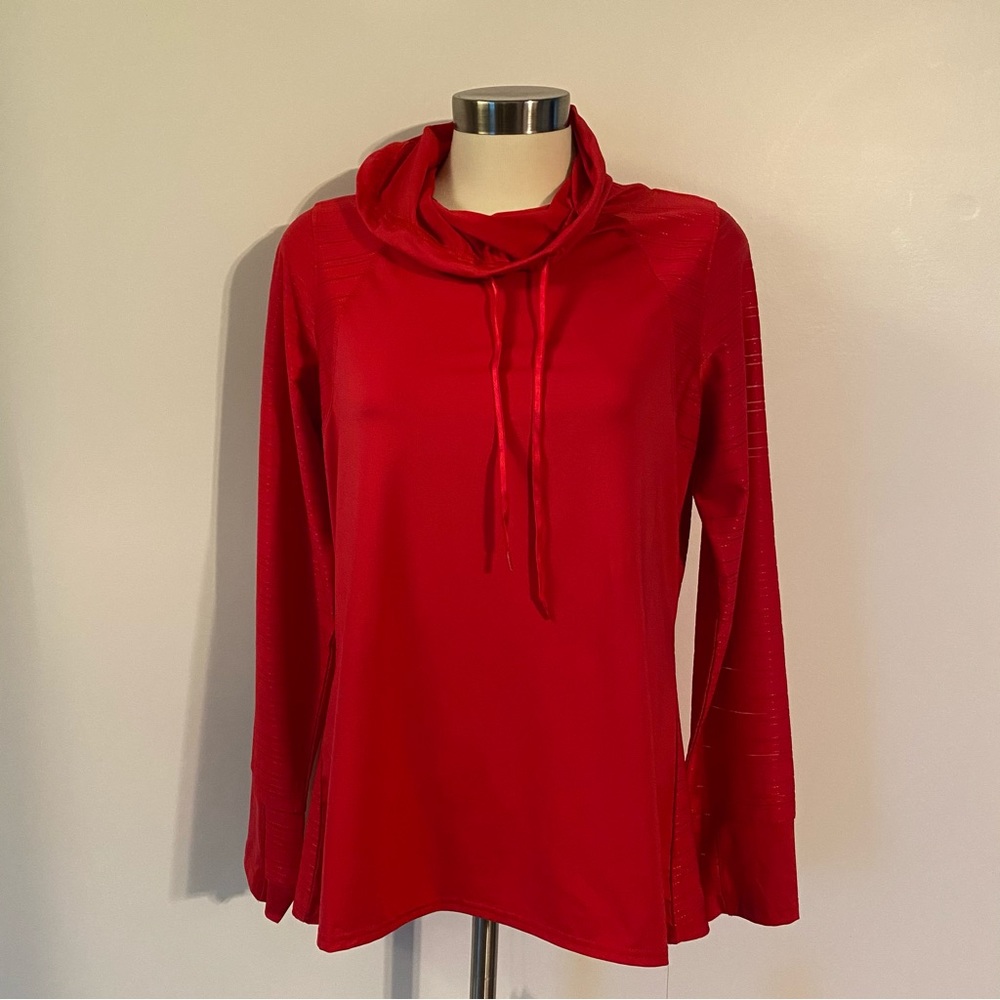 Cross Court Red Shimmer Long Sleeve Cowl Neck Top Large